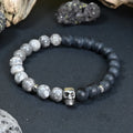 Bracelet Homme Onyx & Jaspe Gris - Force, Résilience & Transformation Tête de Mort