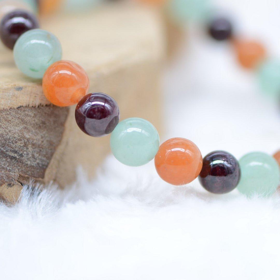 Bracelet "Assurance, Ancrage et Tranquillité" en Grenat, Cornaline et Aventurine Verte - lespierresdubienetre