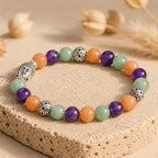 Bracelet "Sagesse, Anti-stress et Tranquillité" en Améthyste, Jade et Aventurine Orange