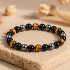 Bracelet "Protection Triple" en Hematite, Oeil-de-Tigre et Obsidienne