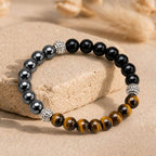 Bracelet "Triple" en Hematite, Oeil-de-Tigre et Obsidienne