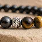 Bracelet "Triple" en Hematite, Oeil-de-Tigre et Obsidienne