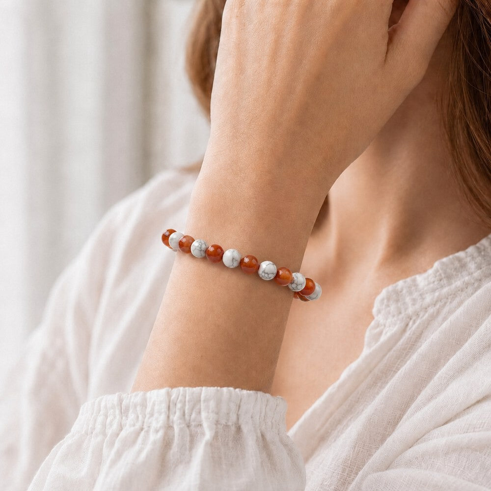 Bracelet "Anti-Tabac" Mix en Howlite & Cornaline