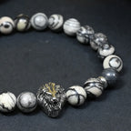 Bracelet Homme Jaspe Gris - Calme, Force et Leadership Lion