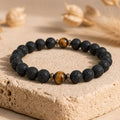 Bracelet "Protection et Confiance" en Oeil-de-Tigre & Pierre de Lave Intercalaires Bronze