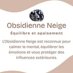 Bracelet "Spontanéité" en Obsidienne Neige (Coeur et Quartz)