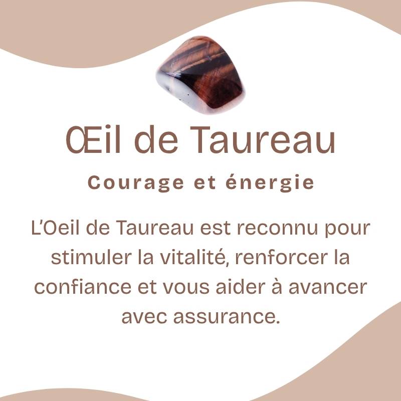 Bracelet "Force" en Oeil-de-Taureau (Coeur en Quartz)