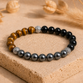Bracelet "Triple" en Hematite, Oeil-de-Tigre et Obsidienne
