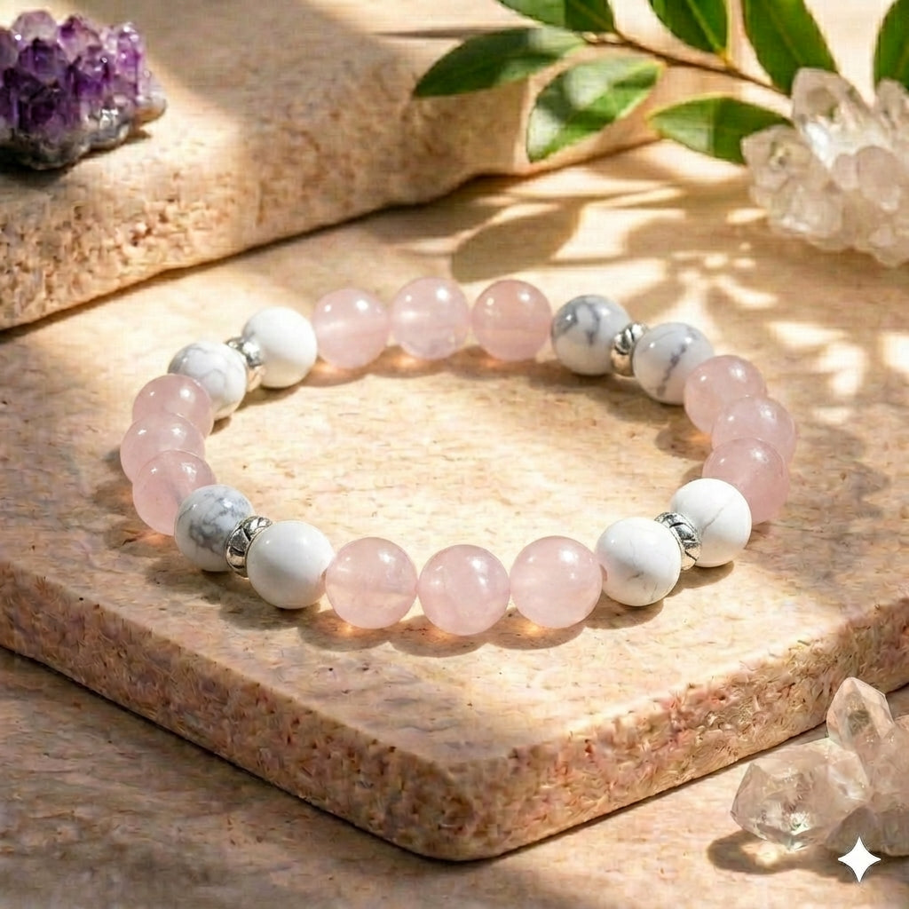 Bracelet "Anti-Douleurs" en Quartz Rose & Howlite