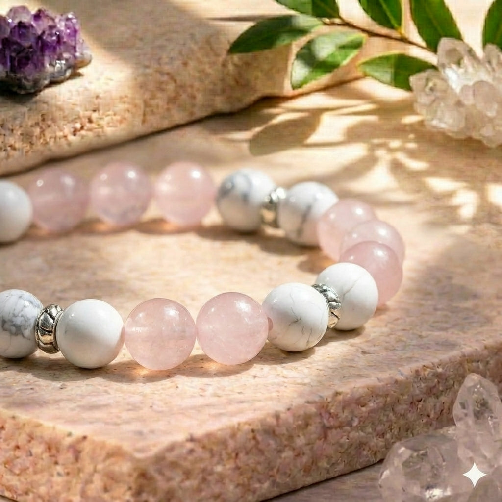 Bracelet "Anti-Douleurs" en Quartz Rose & Howlite