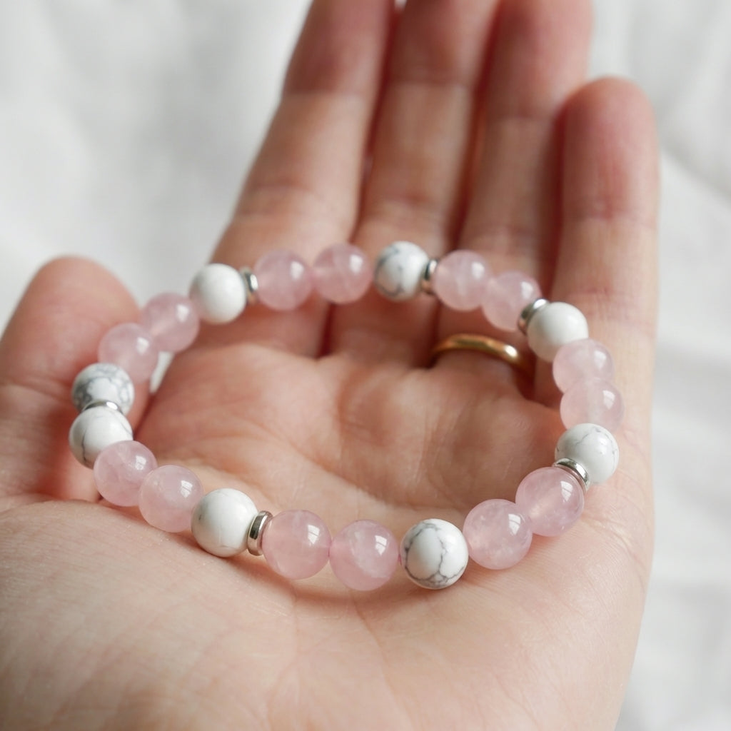 Bracelet "Anti-Douleurs" en Quartz Rose & Howlite