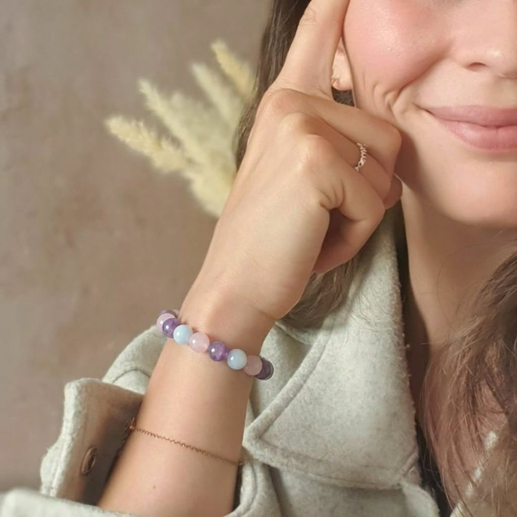 Bracelet "Anti-stress" Mix en Améthyste, Aigue Marine et Quartz Rose