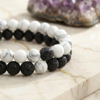 Bracelet "Duo Amour & Distance" en Howlite & Pierre de Lave