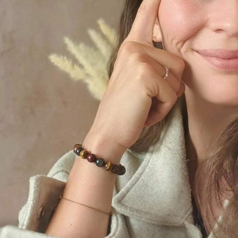 Bracelet "Oeil Triple" en Oeil-de-Tigre/Taureau/Céleste