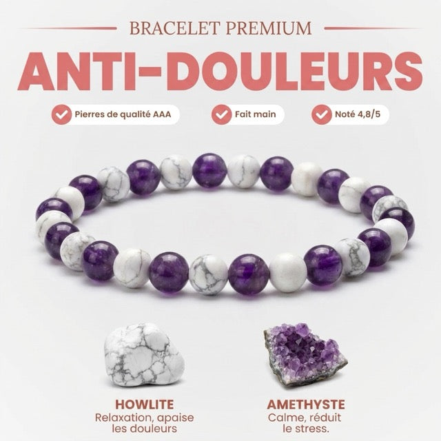Bracelet "Anti-douleurs" en Howlite & Améthyste