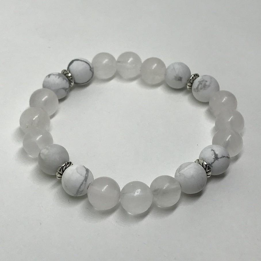 Bracelet "Tendresse et Patience" en Quartz Rose & Howlite Dépolie - lespierresdubienetre